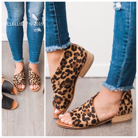 Leopard Print Booties Side Cutout Peep Toe - Picture 7 of 7